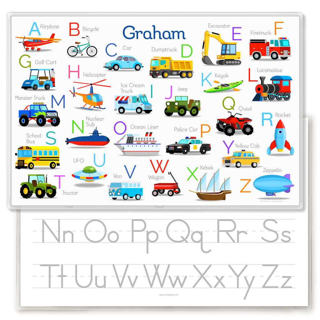 Vehicle Alphabet Personalized Kids Placemat