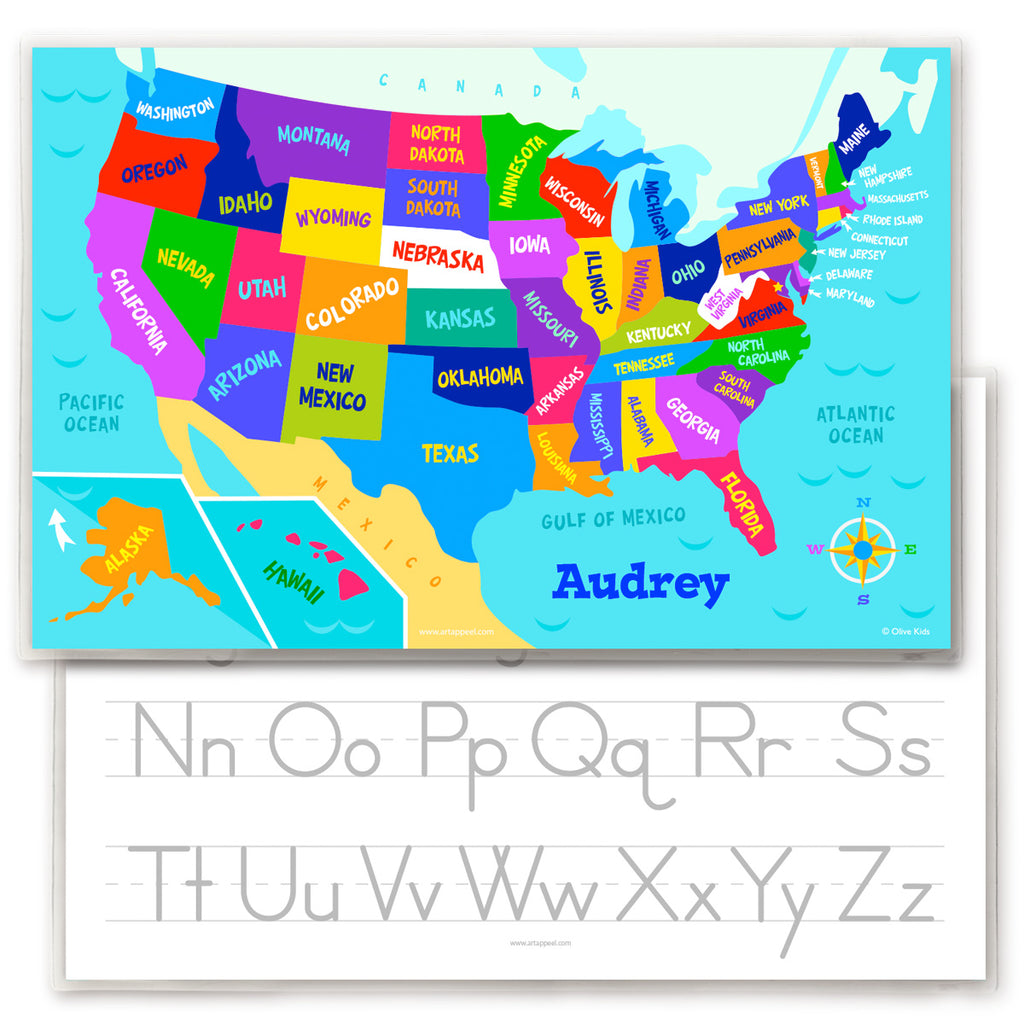 USA Map Personalized Kids Placemat