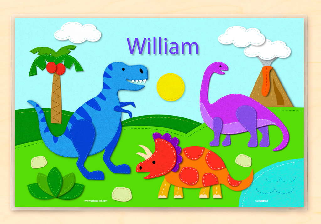 Colorful dinosaur personalized placemat