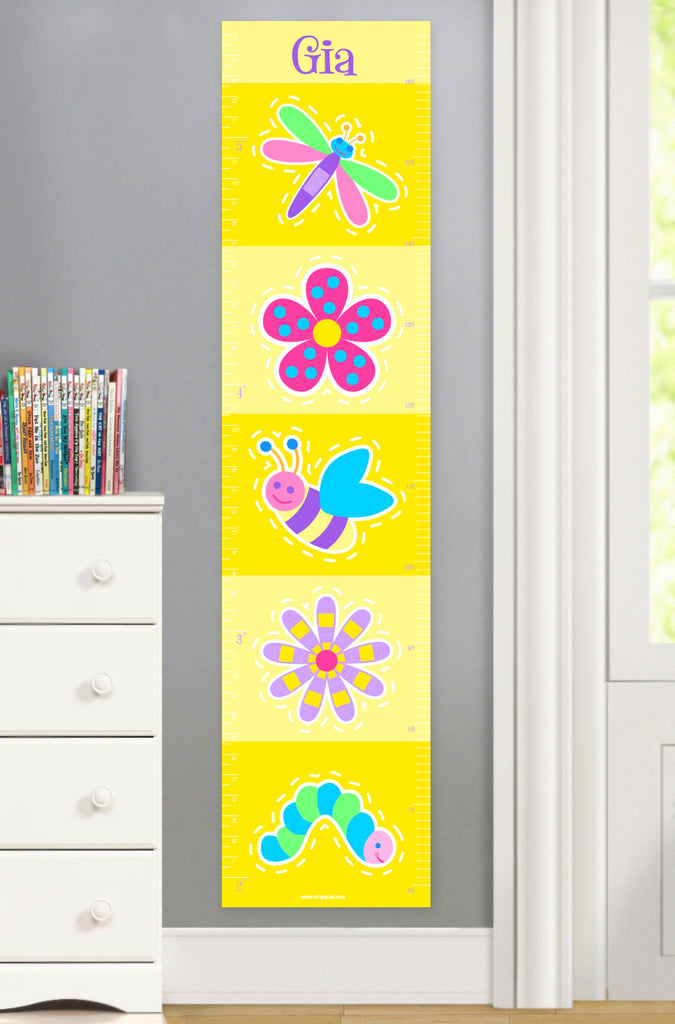 Girls growth chart with flowers and cute bugs