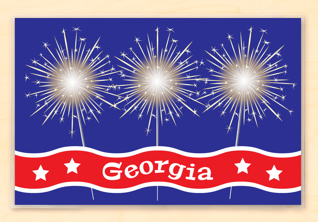 Personalize placemat featuring sparklers and a banner with the personalized name