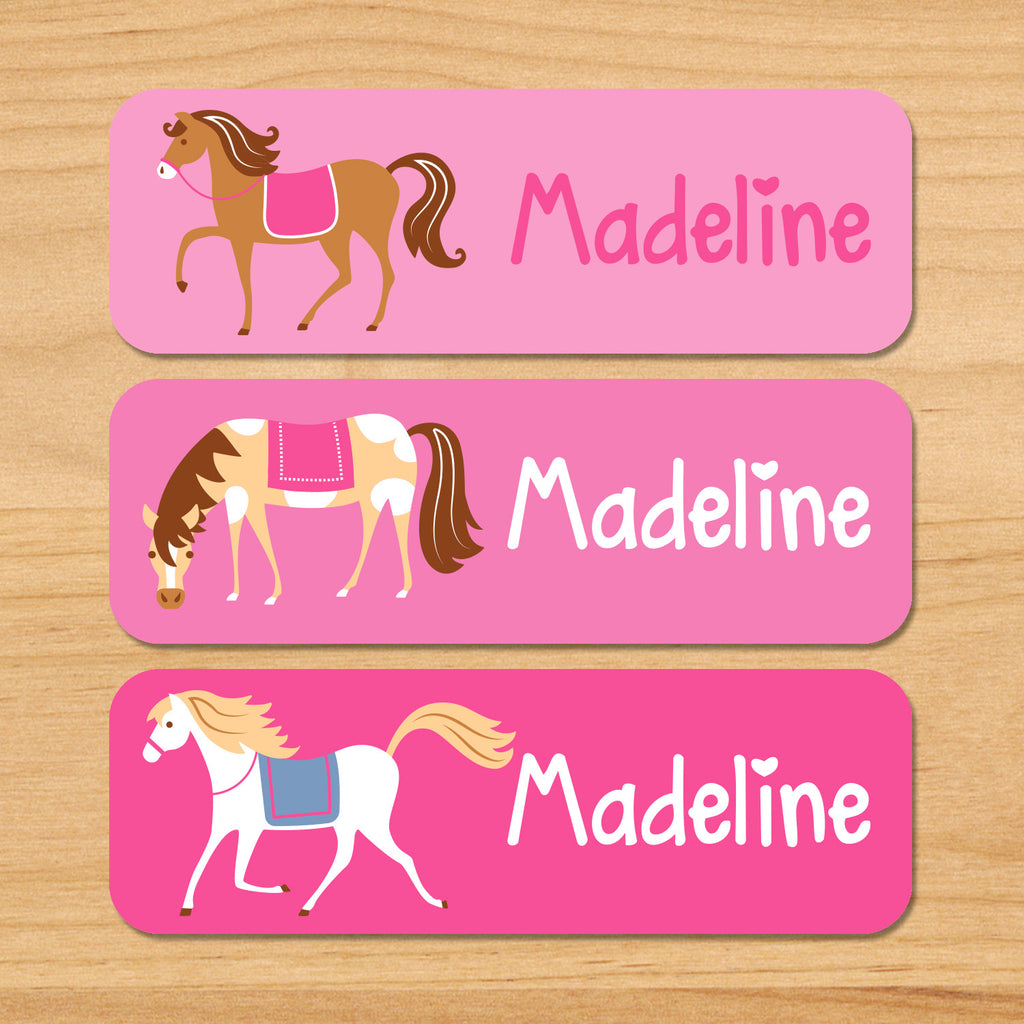 Horses Personalized Rectangle Kids Waterproof Labels