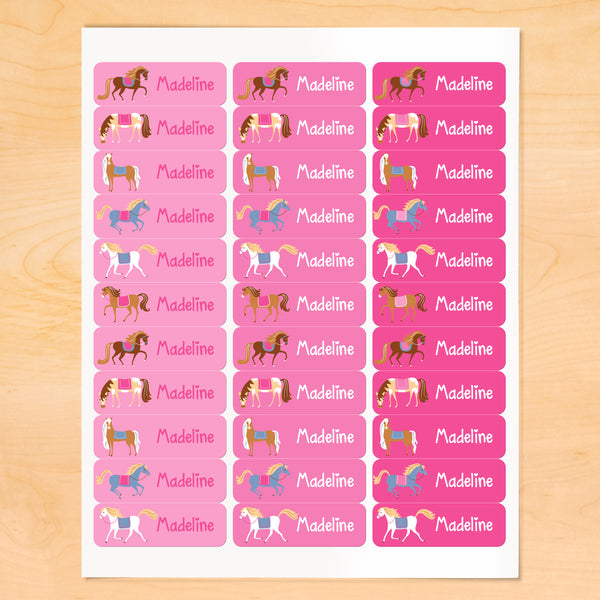 Horses Personalized Rectangle Kids Waterproof Labels