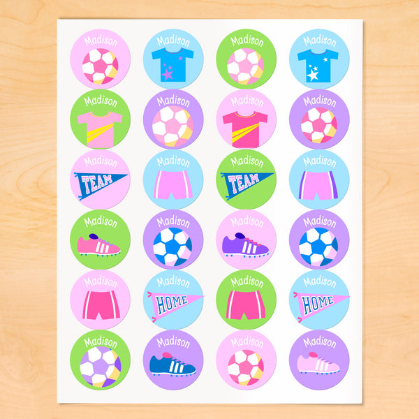 Soccer Girls Personalized Round Kids Waterproof Labels
