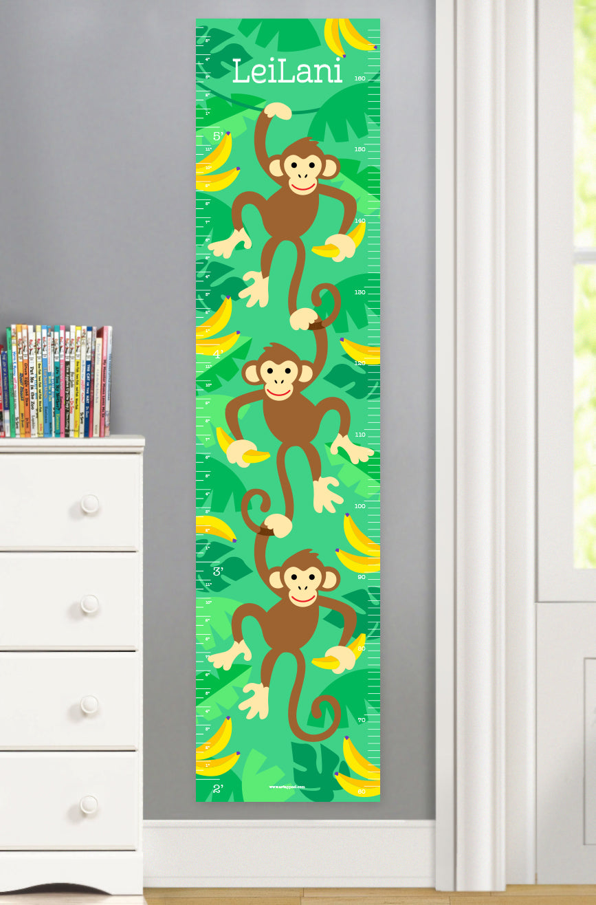 Monkeys Personalized Kids Canvas Growth Chart – Art Appeel