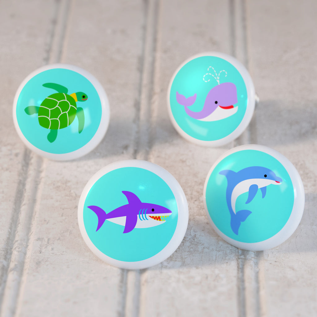 Ocean Set of 4 Small Ceramic Kids Drawer Knobs by Olive Kids from Art Appeel