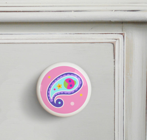 Blue - Paisley Dreams Small Ceramics Kids Drawer Knob by Olive Kids from Art Appeel