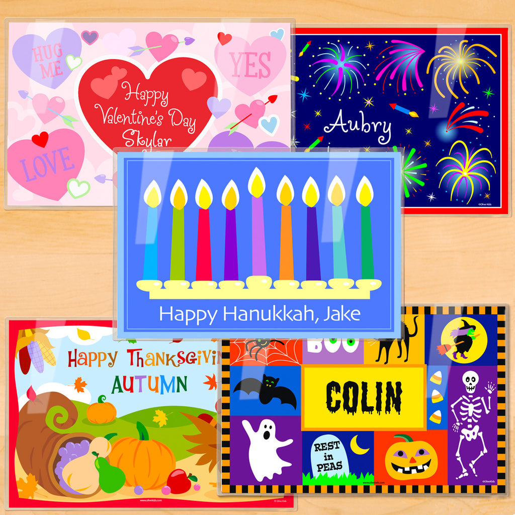Hanukkah/Holiday Personalized Kids Placemat Set of 5 by Olive Kids