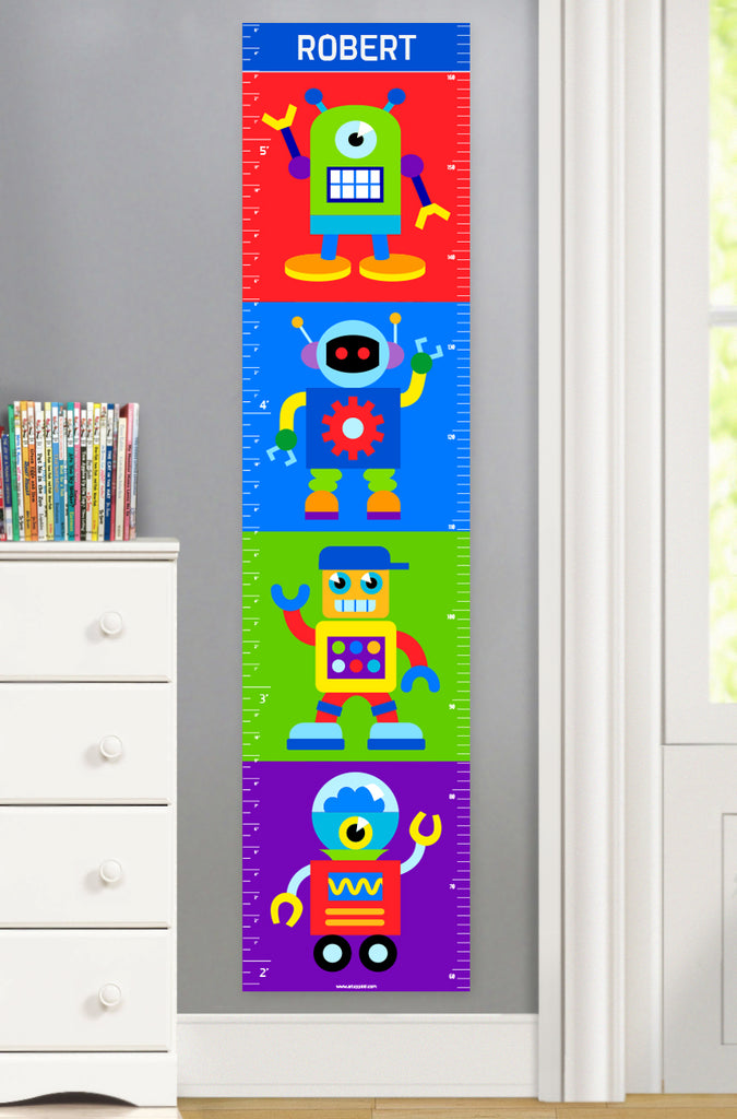 Canvas Growth Chart with Colorful Robots for Kids