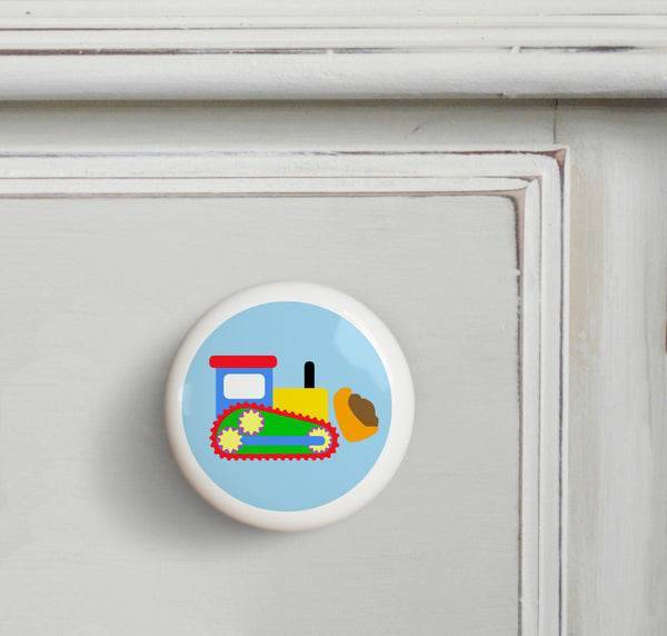 Bulldozer - Under Construction Small Ceramics Kids Drawer Knob by Olive Kids from Art Appeel