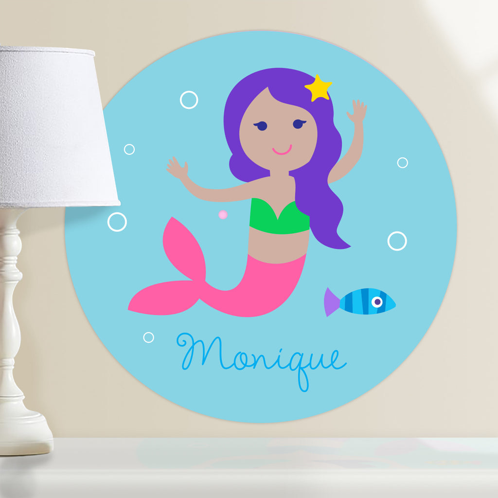 Mermaids (Dark Skin, Curly Hair) Personalized Kids Wall Dotz Decal