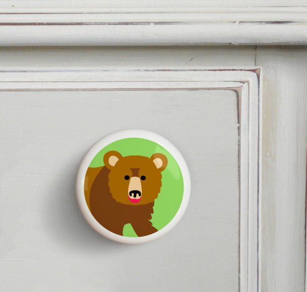 Grizzly Bear - Wild Animals Small Ceramics Kids Drawer Knob by Olive Kids from Art Appeel
