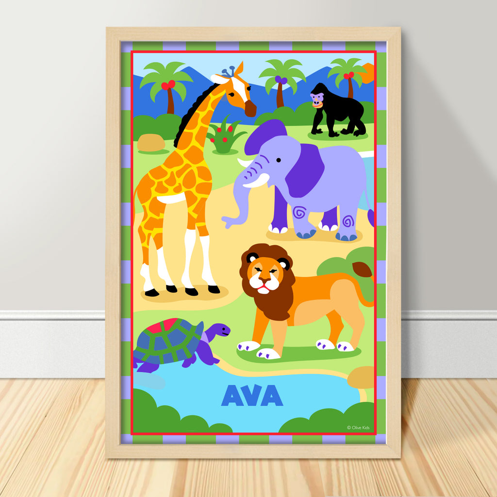 Wild Animals personalized art print for kids or nursery.