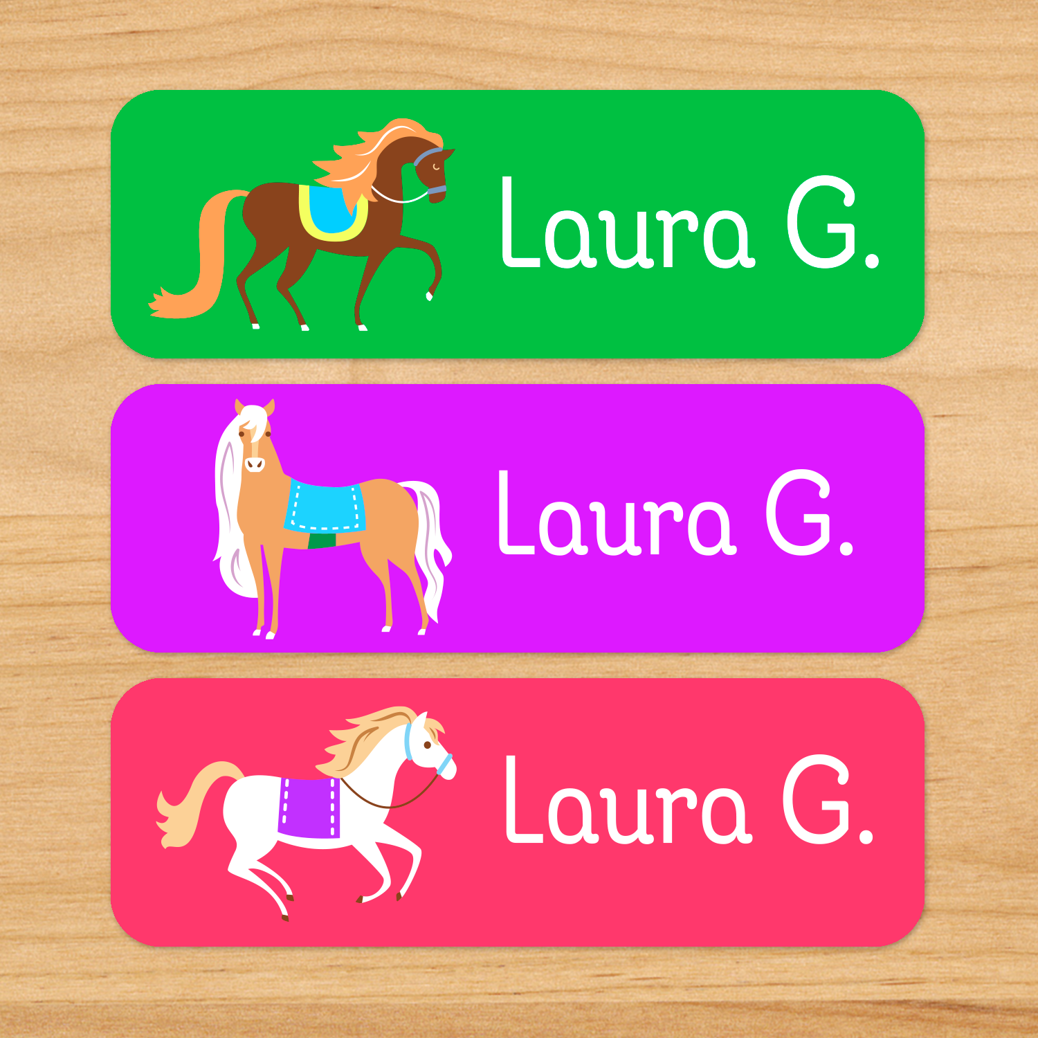 Horses Multicolor Personalized Rectangle Kids Waterproof Labels