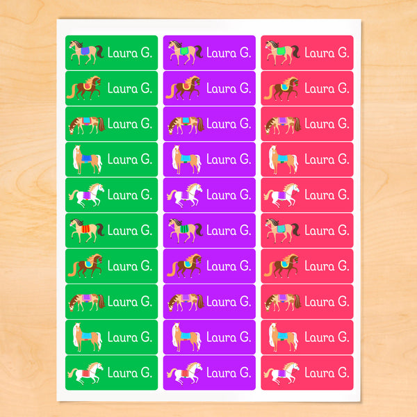 Horses Multicolor Personalized Rectangle Kids Waterproof Labels