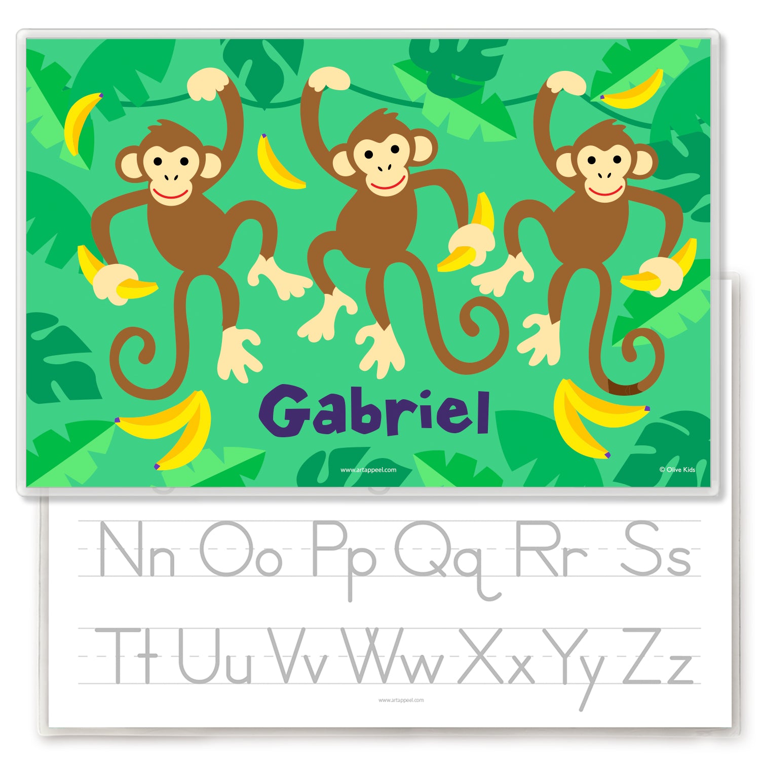 Monkeys and bananas on a personalized placemat