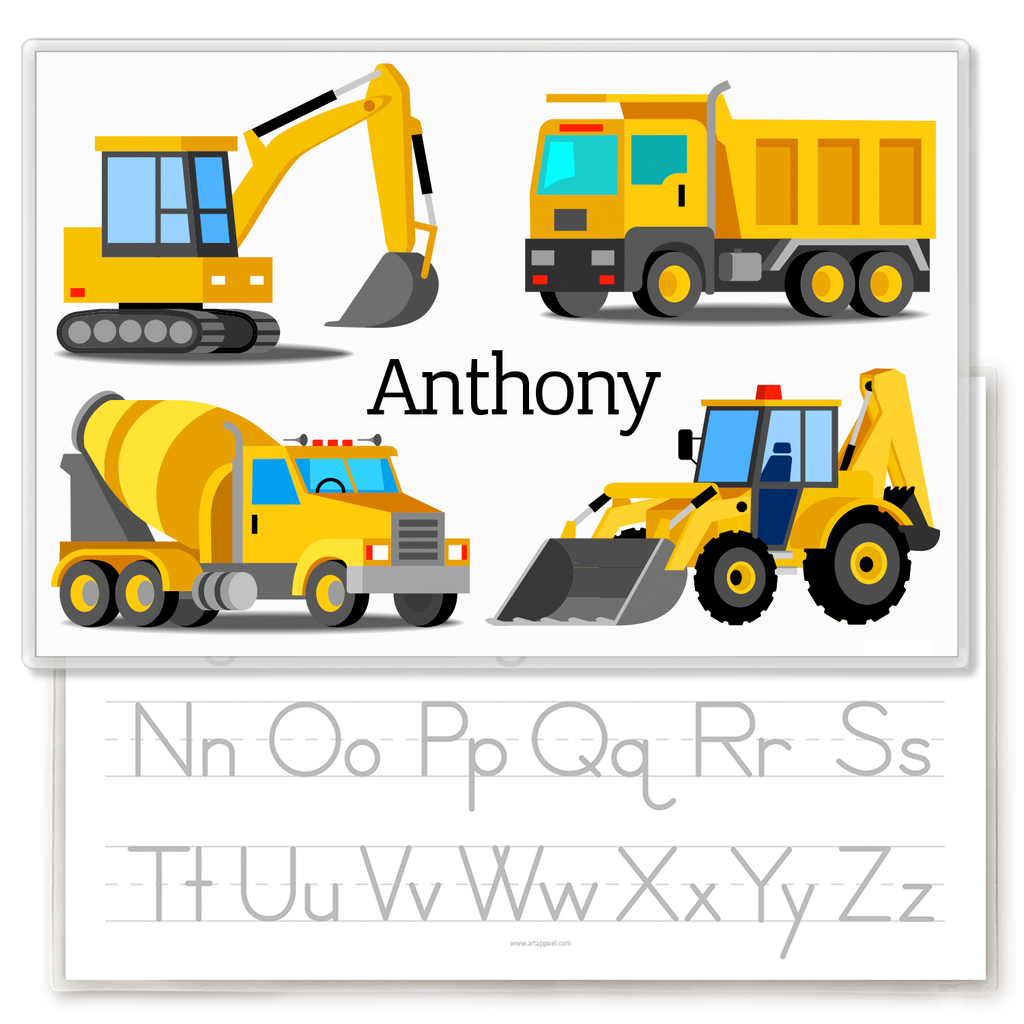 Construction Vehicles Personalized Kids Placemat