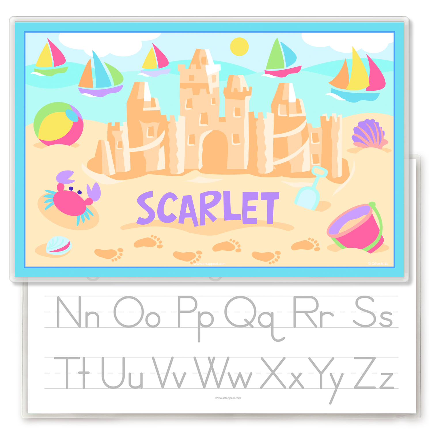 Summer Sandcastle Girls Personalized Kids Placemat