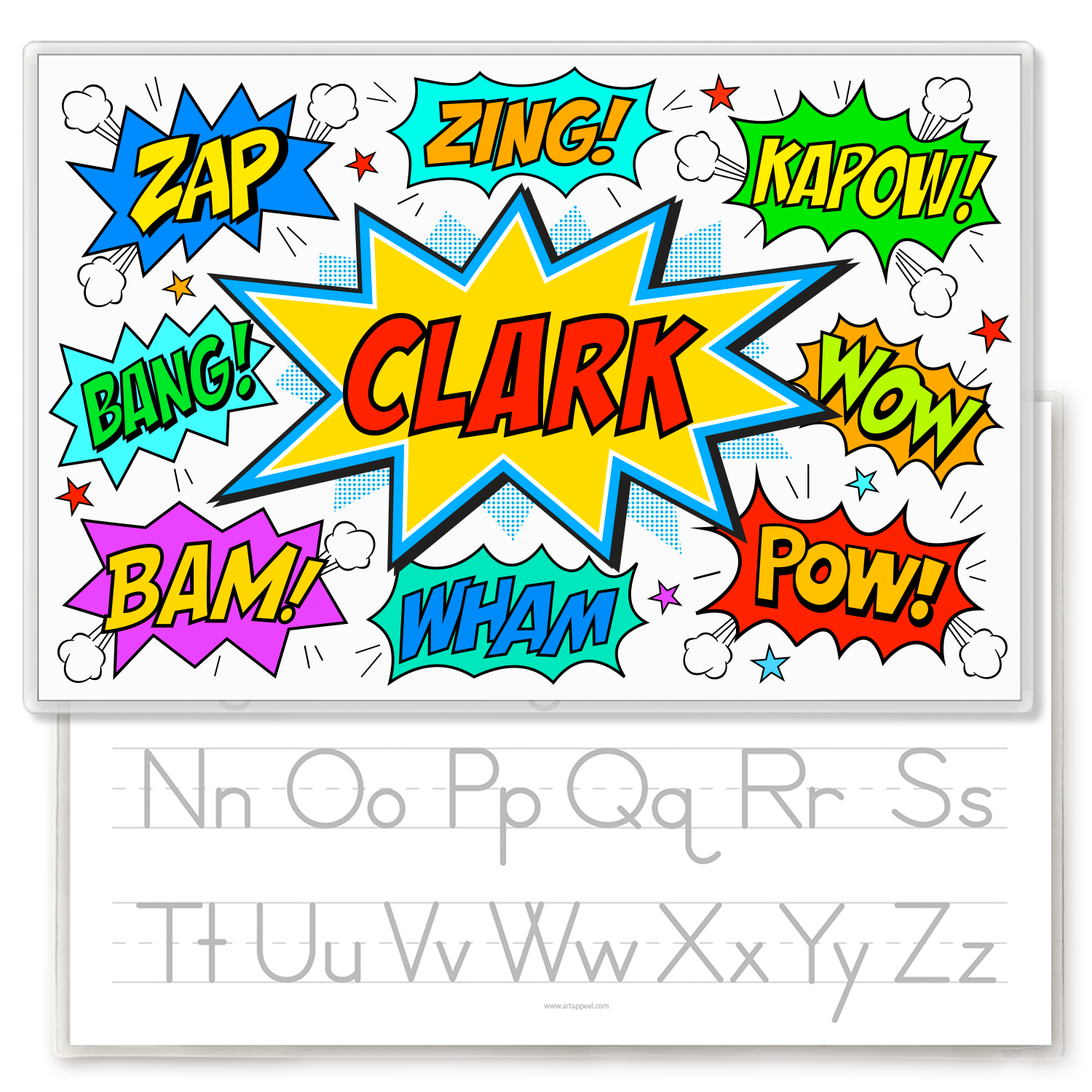 Colorful comic book inspired kid personalized placemat