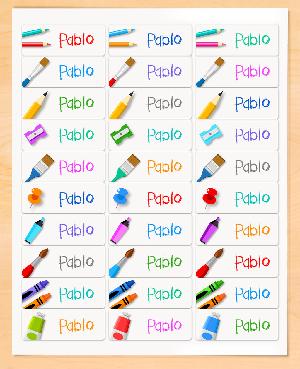 Arts and Crafts Personalized Rectangle Kids Waterproof Labels