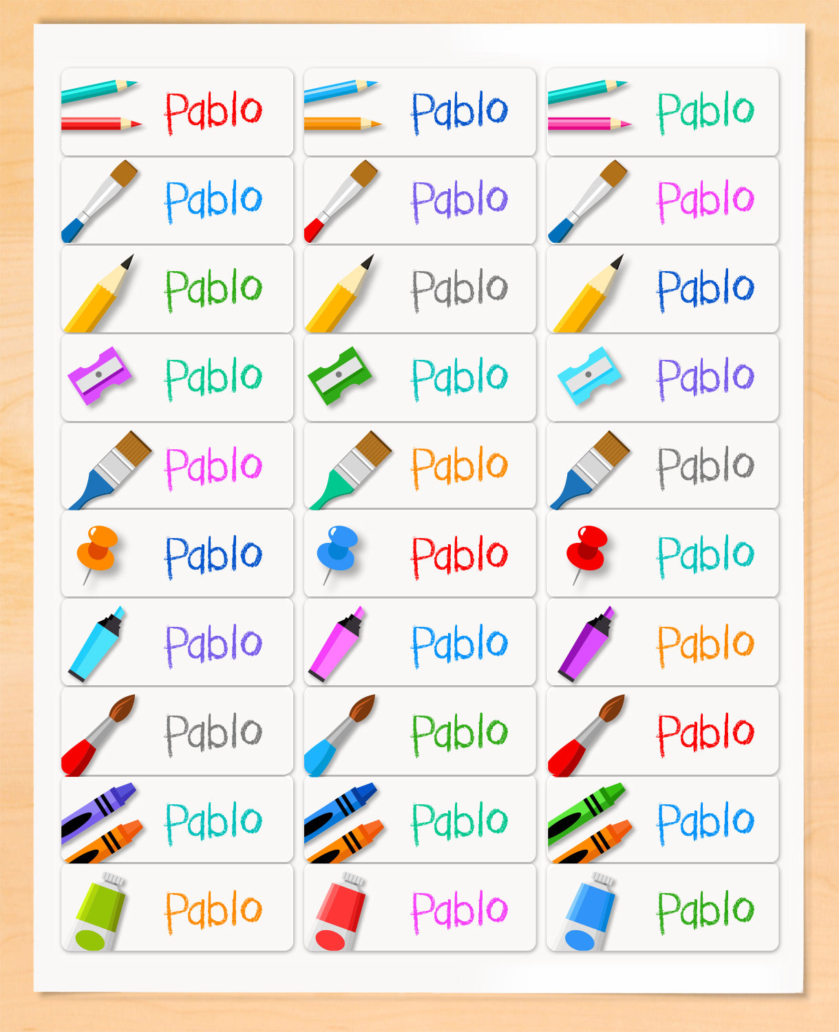 Arts and Crafts Personalized Rectangle Kids Waterproof Labels