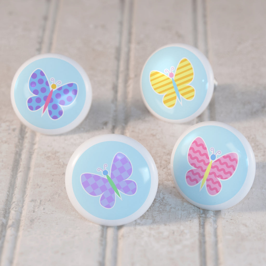 Butterfly Garden Set of 4 Small Ceramic Kids Drawer Knobs by Olive Kids from Art Appeel