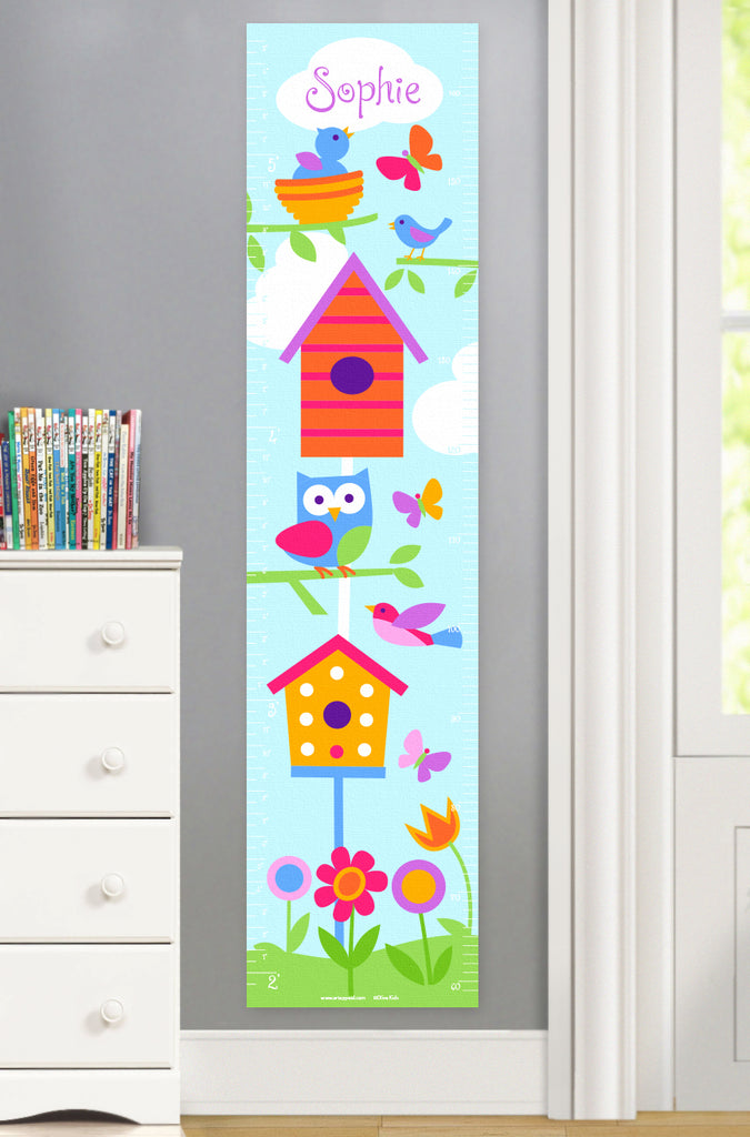 Canvas Growth Chart with Birds, Birdhouses, Butterflies and Flowers