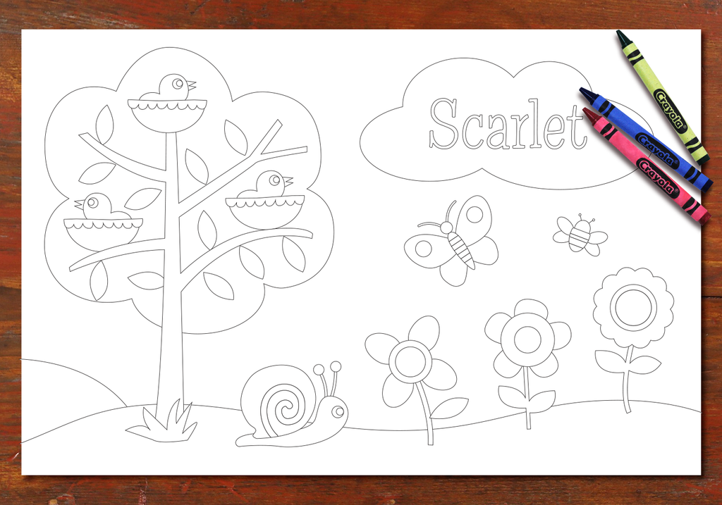 Personalized Coloring Placemat Pages Girls Set