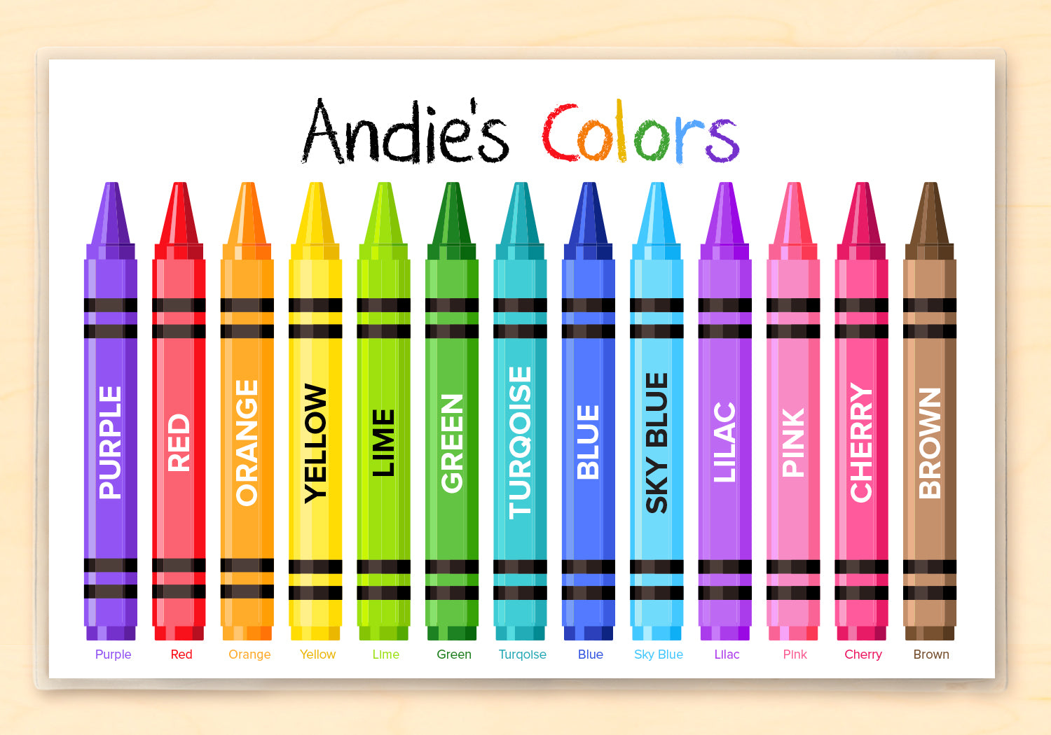 Kids can learn their colors with this personalized placemat