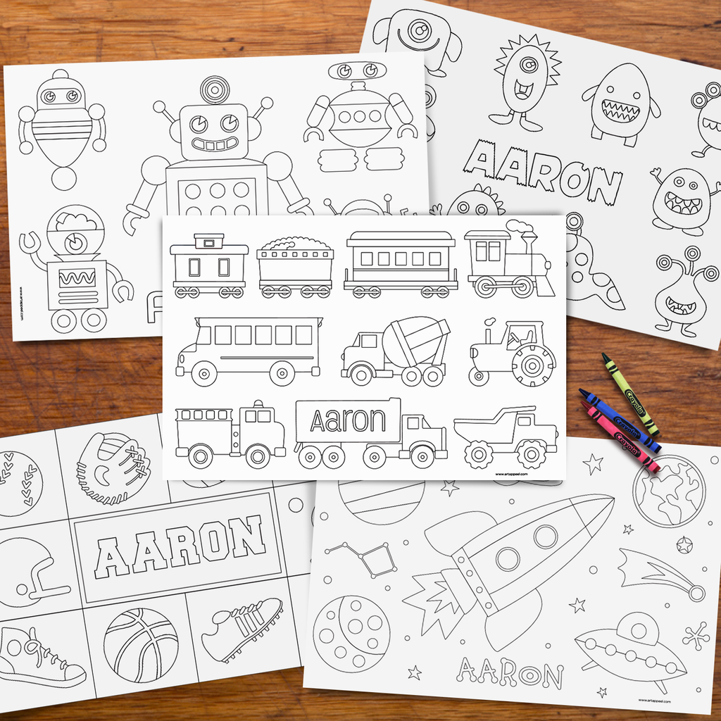 Personalized Coloring Pages Placemat Boys Set – Art Appeel