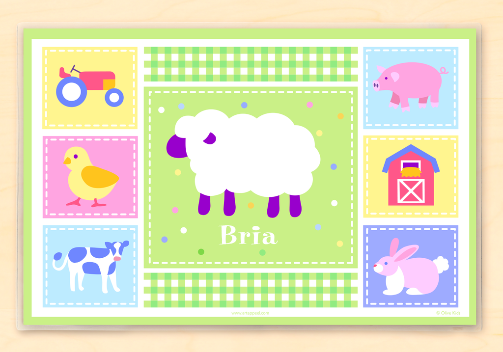 Country Baby Sheep Personalized Kids Placemat Green