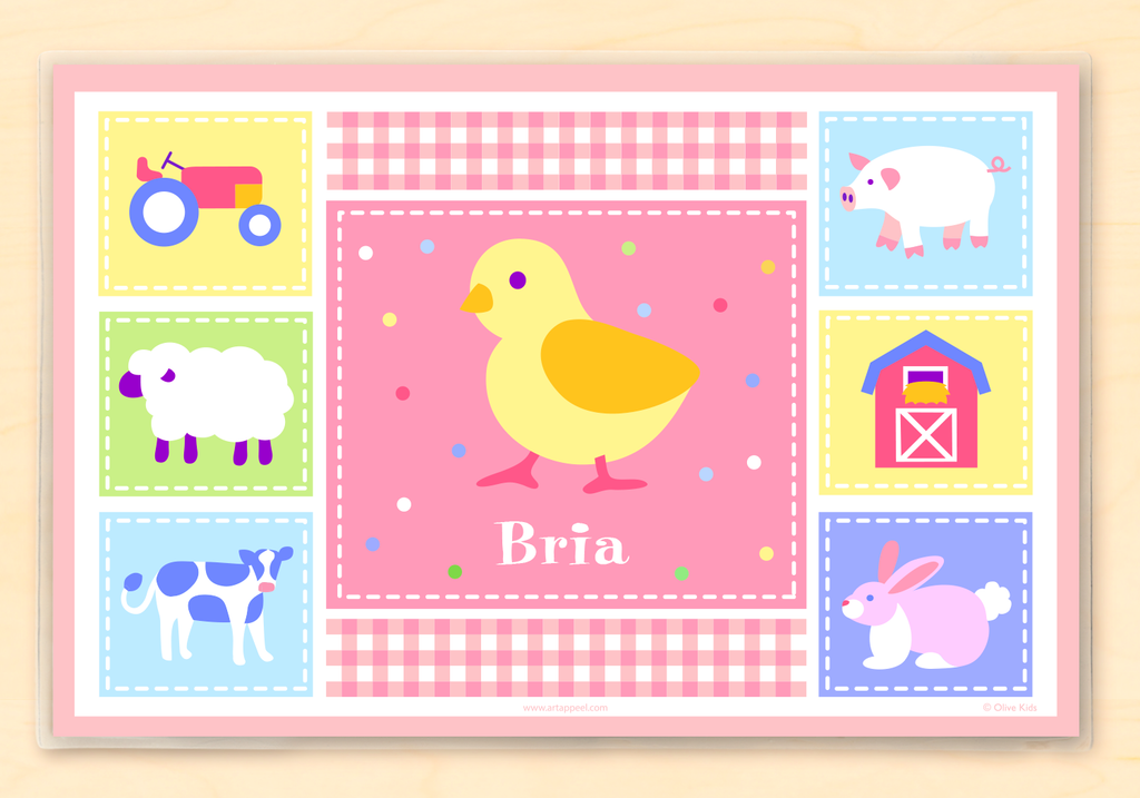 Country Baby Chick Personalized Kids Placemat Pink