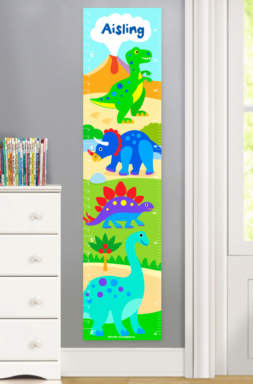 Dinosaur Land Personalized Kids Canvas Growth Chart