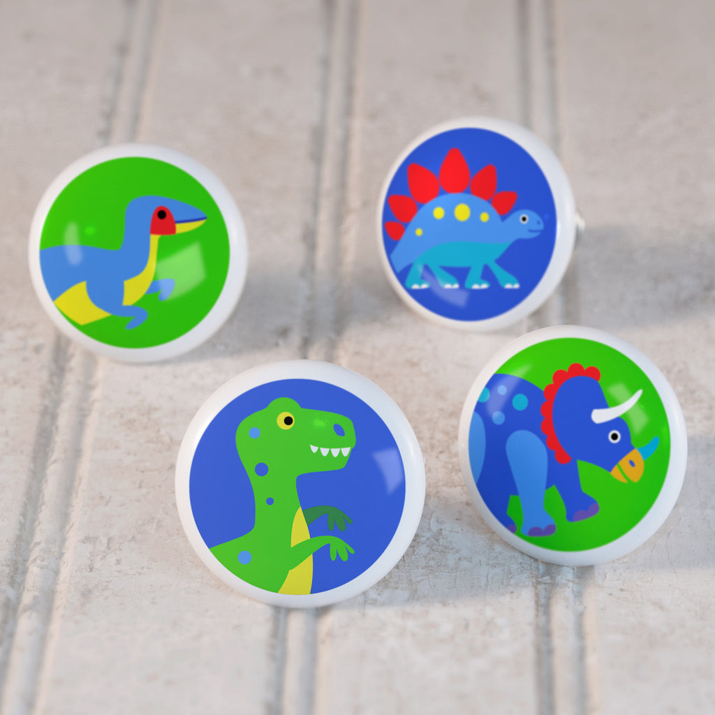 Dinosaur Land Set of 4 Small Ceramic Kids Drawer Knobs by Olive Kids from Art Appeel