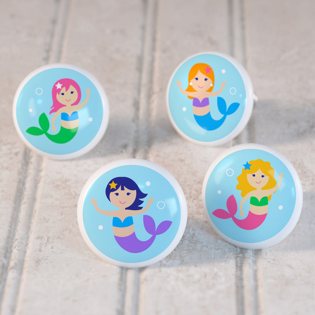 Mermaids Set of 4 Small Ceramic Kids Drawer Knobs by Olive Kids from Art Appeel