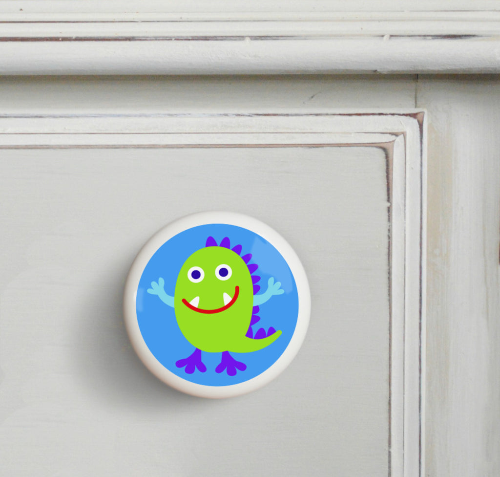 Green - Monsters Small Ceramics Kids Drawer Knob by Olive Kids from Art Appeel