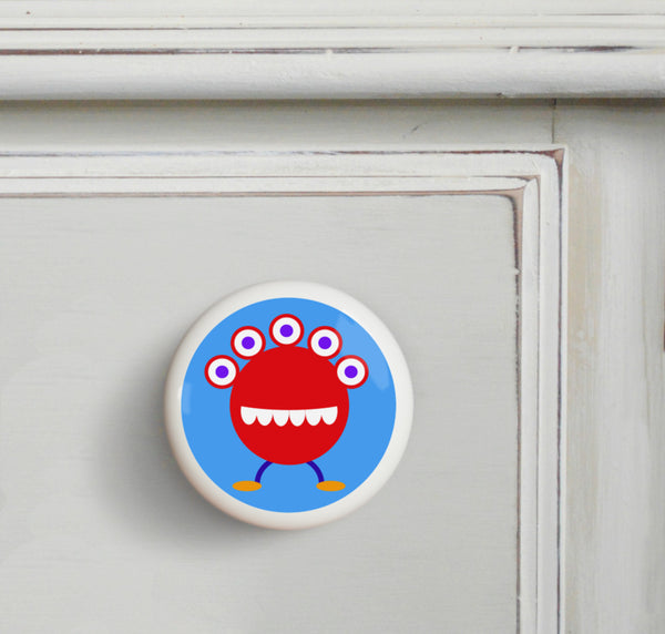 Red - Monsters Small Ceramics Kids Drawer Knob by Olive Kids from Art Appeel