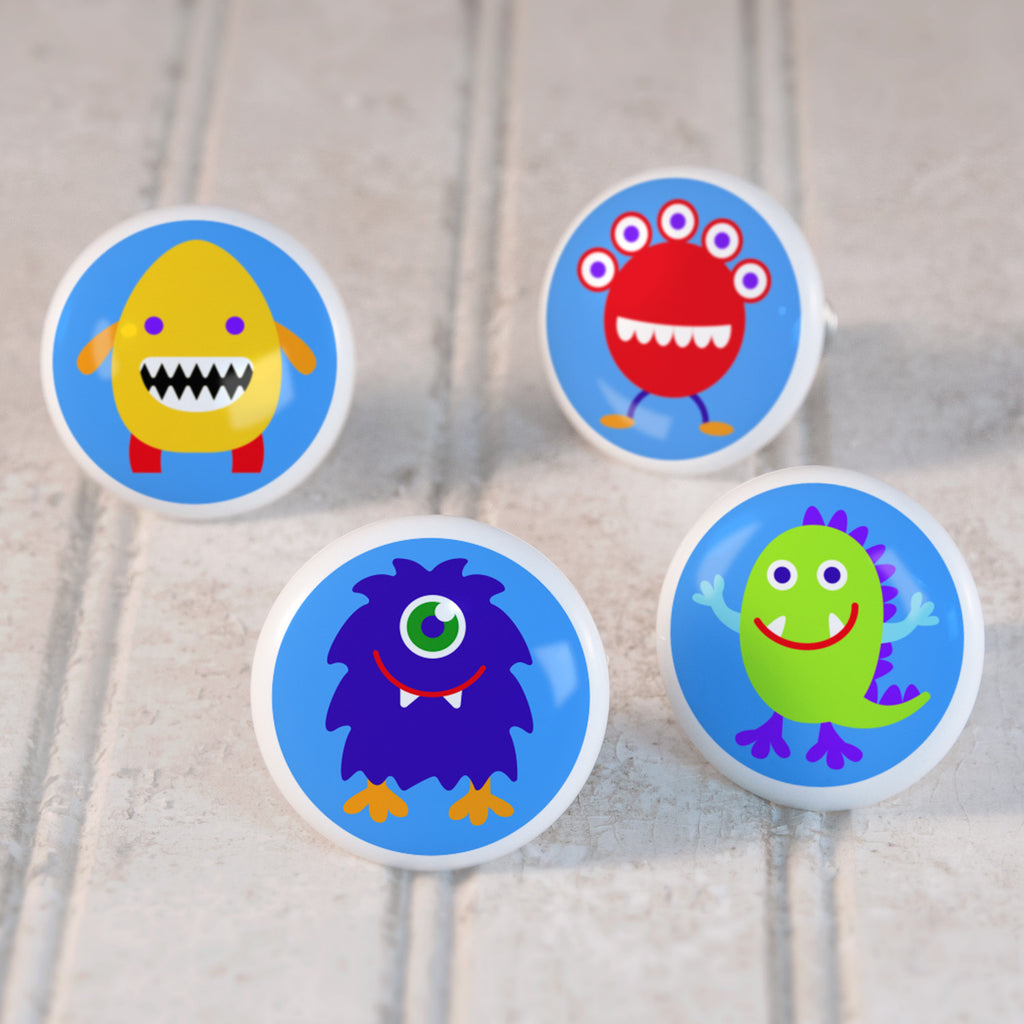 Monsters Set of 4 Small Ceramic Kids Drawer Knobs by Olive Kids from Art Appeel