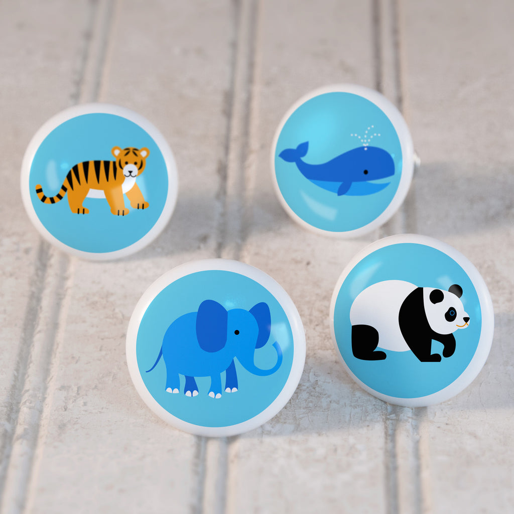 Endangered Animals Set of 4 Small Ceramic Kids Drawer Knobs by Olive Kids from Art Appeel