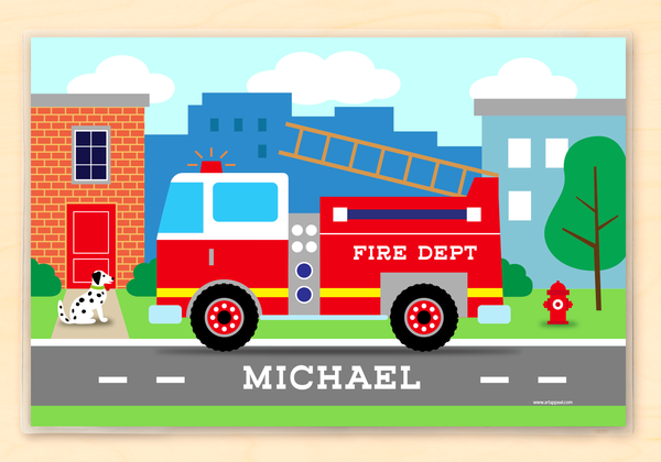 Firetruck Personalized Kids Placemat