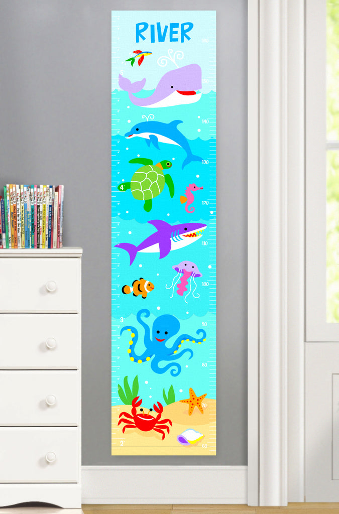 Ocean Canvas Growth Chart with whales, dolphin, turtle and more