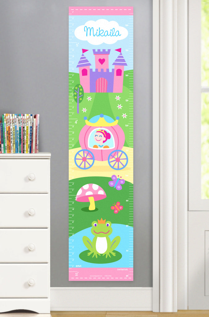 Princess Canvas Growth Chart with castle, coach and frog