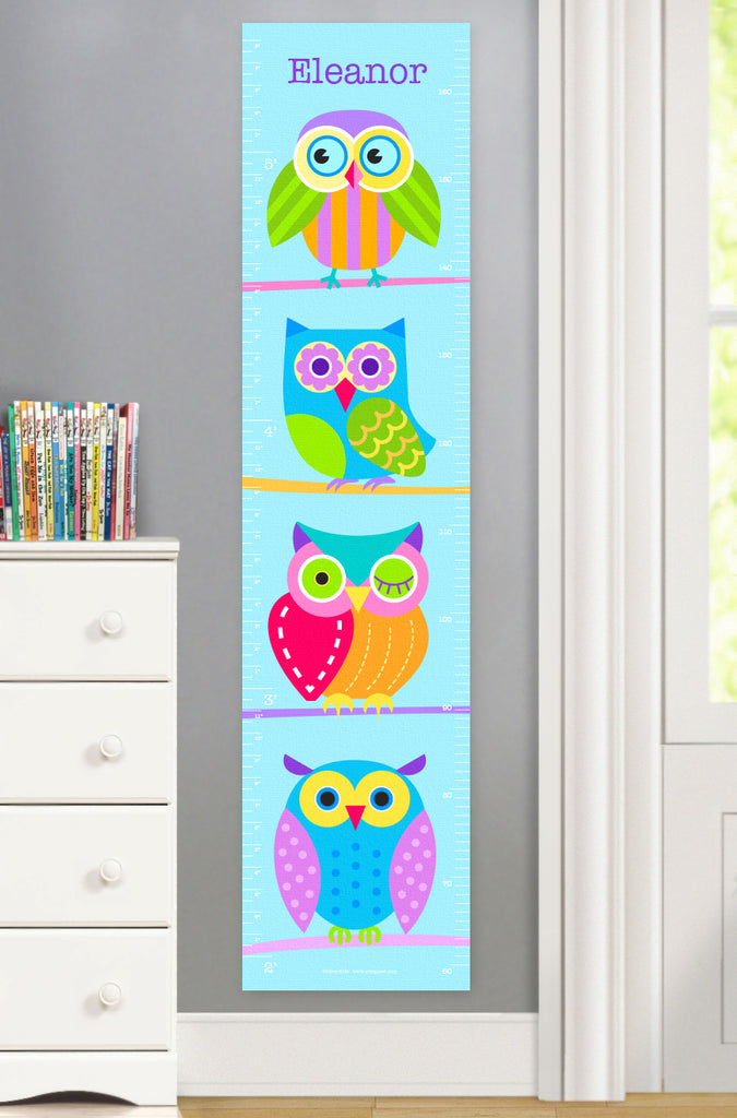 Personalized Canvas Growth Chart with colorful owls