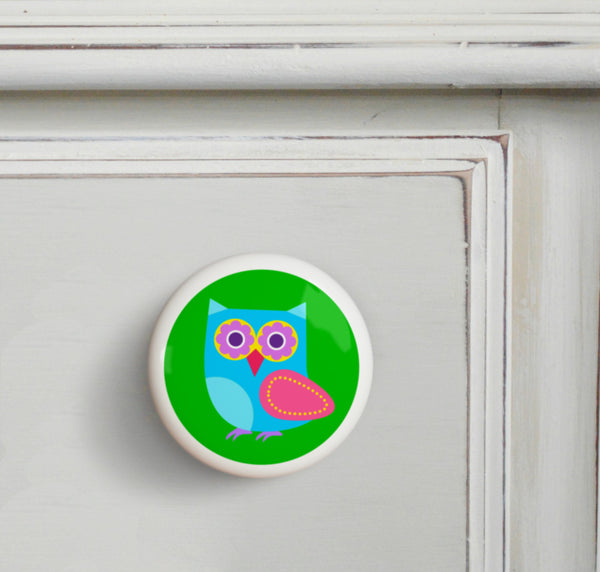 Blue - Owls Small Ceramics Kids Drawer Knob by Olive Kids from Art Appeel