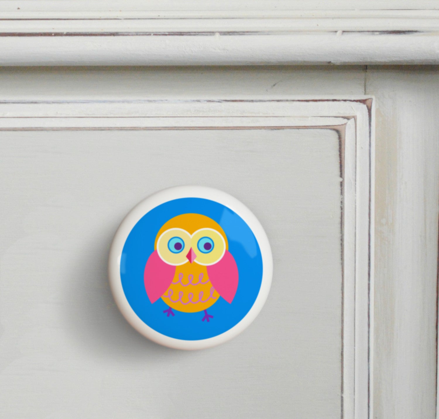 Orange - Owls Small Ceramics Kids Drawer Knob by Olive Kids from Art Appeel