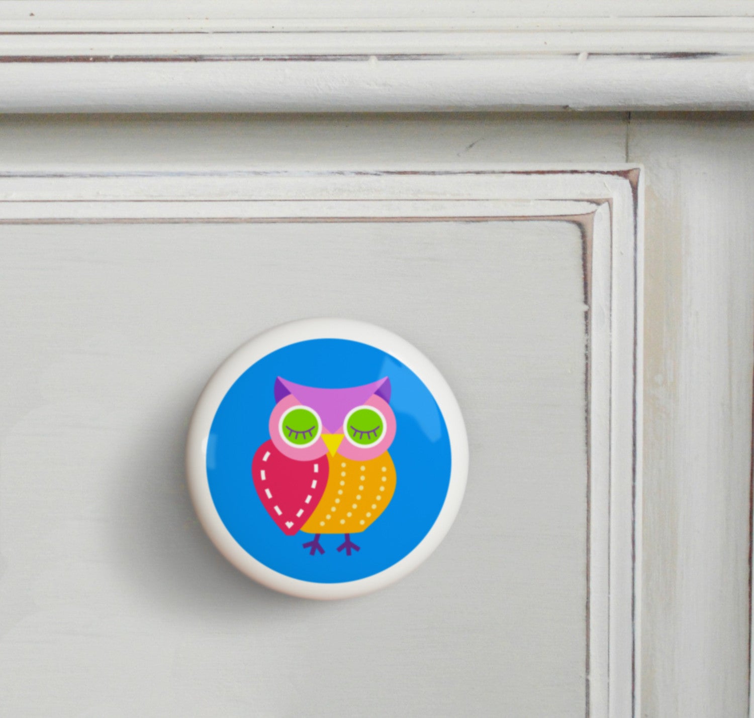 Magenta - Owls Small Ceramics Kids Drawer Knob by Olive Kids from Art Appeel