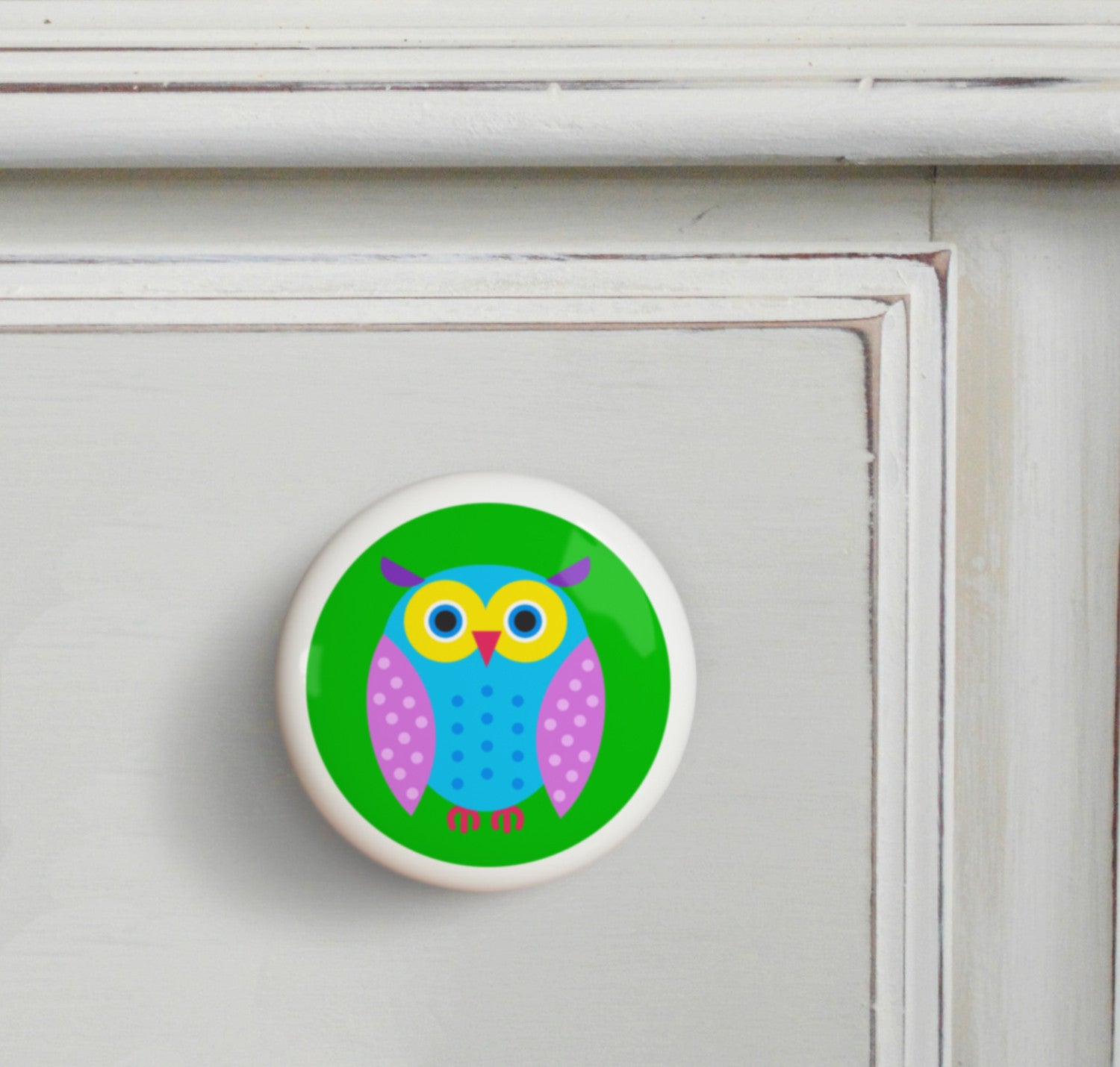 Pink - Owls Small Ceramics Kids Drawer Knob by Olive Kids from Art Appeel