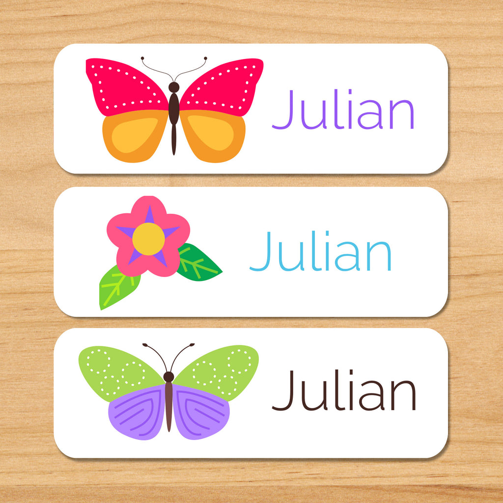 Butterflies and flowers labels for kids