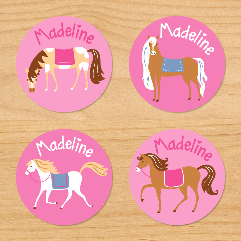 Horses Personalized Round Kids Waterproof Labels