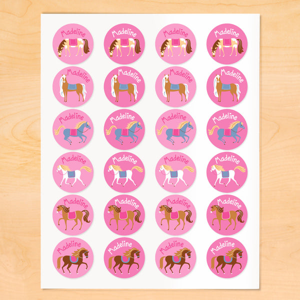 Horses Personalized Round Kids Waterproof Labels